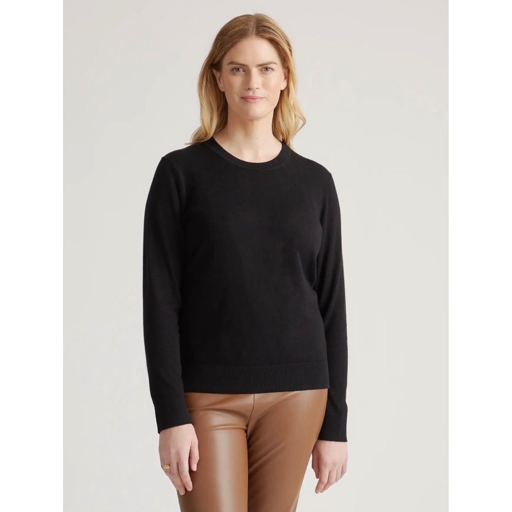 Quince Womens Black Lightweight Organic Cotton Cashmere Crew Sweater XL SHWDC01
